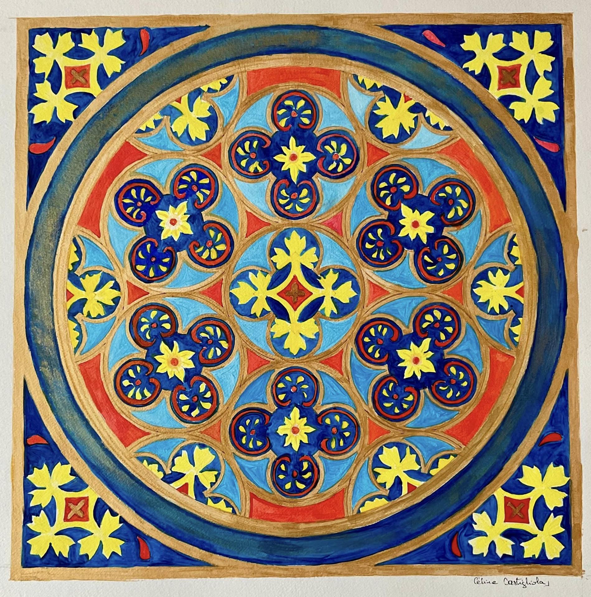 Rosace 7 roses a 4 lobes